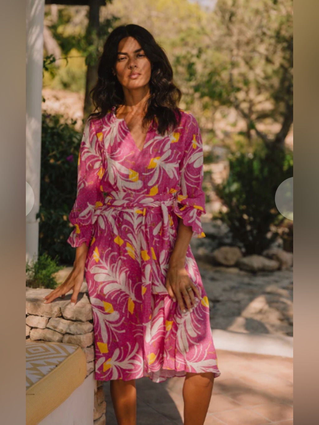 Soler London Eloise Fushia Leaf Cotton Dress Women's S Tie Sash $255